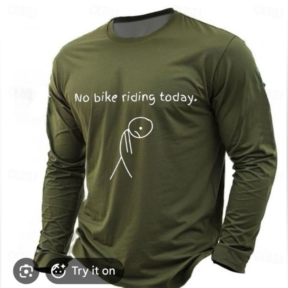 NWT OUKU No Bike Riding Today green Long-Sleeve Men's Shirt cycling humor, MED